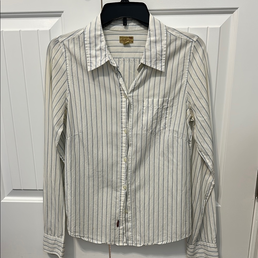 Hollister White and Blue Striped Button Down Shirt